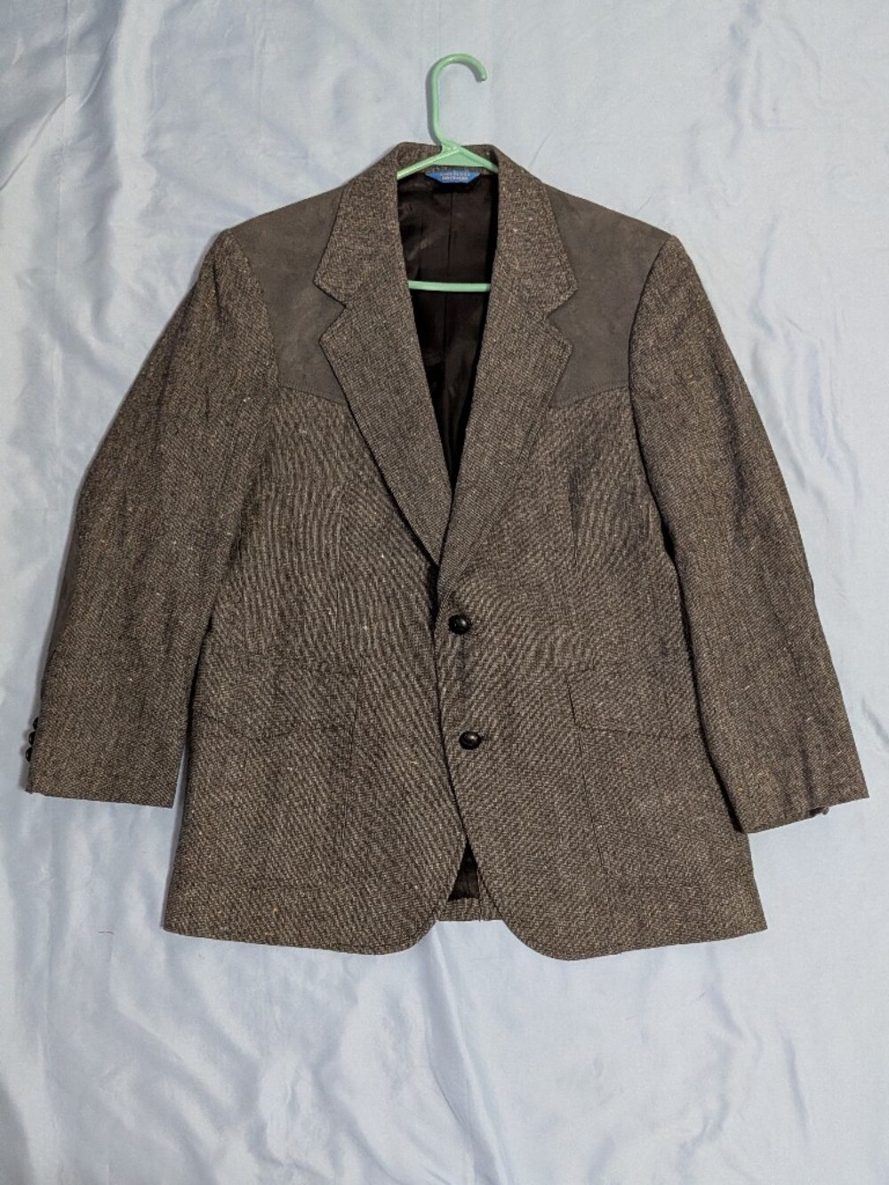 Vtg 70s Pendleton Western Tweed Sport Coat Blazer Size 40 Suede Yoke USA Made